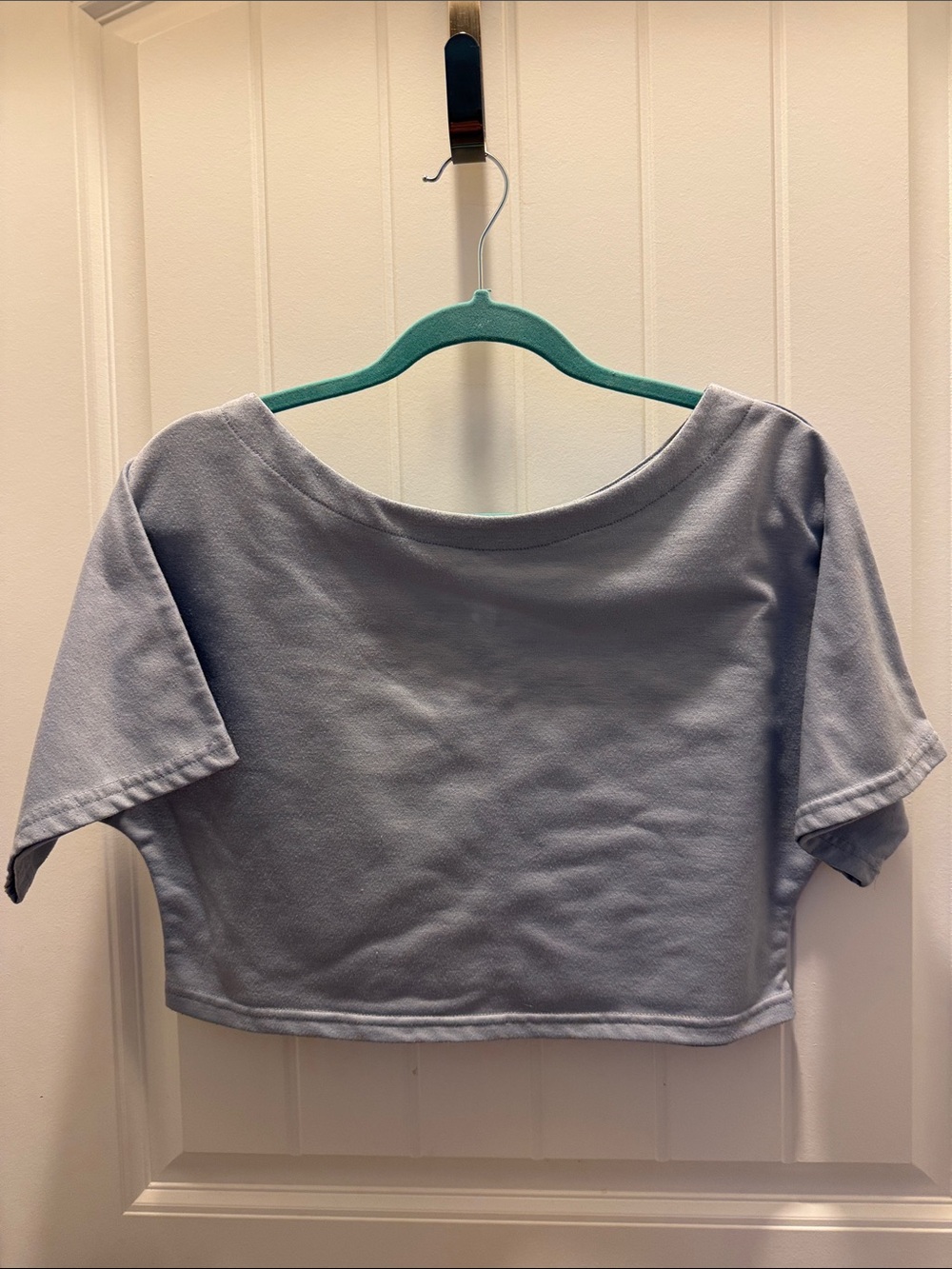 Women’s Kimberly C. Light Periwinkle/Grey Cropped Tee with Wide Neckline (S)